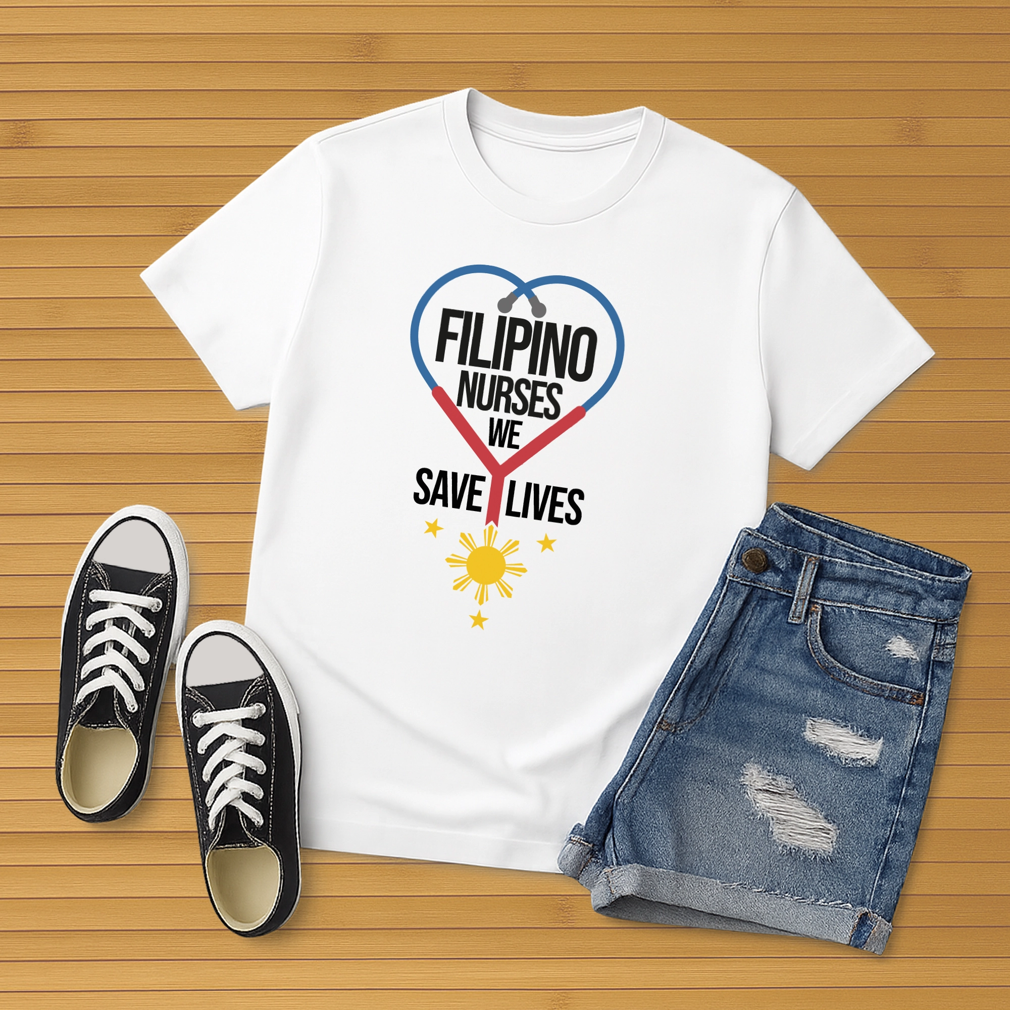 Pinoy Daily - Tshirt Mockup - Front - Laying Down - Filipino Nurses - Etsy Design 1