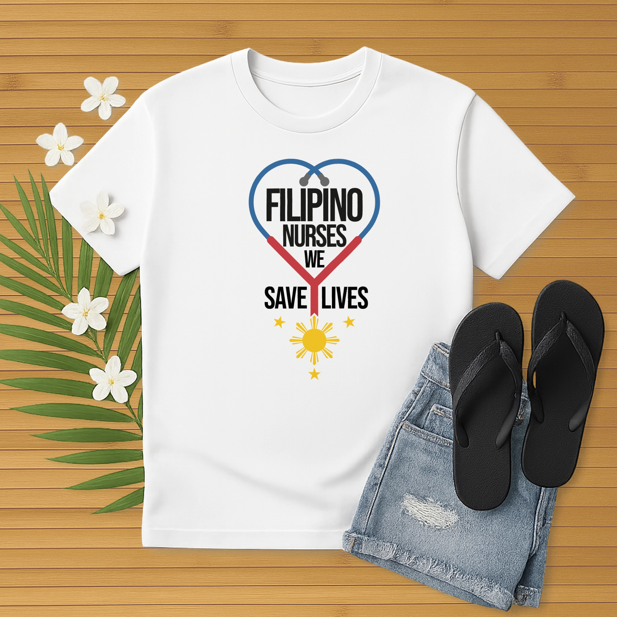 Pinoy Daily - Tshirt Mockup - Front - Laying Down - Filipino Nurses - Etsy Design 2