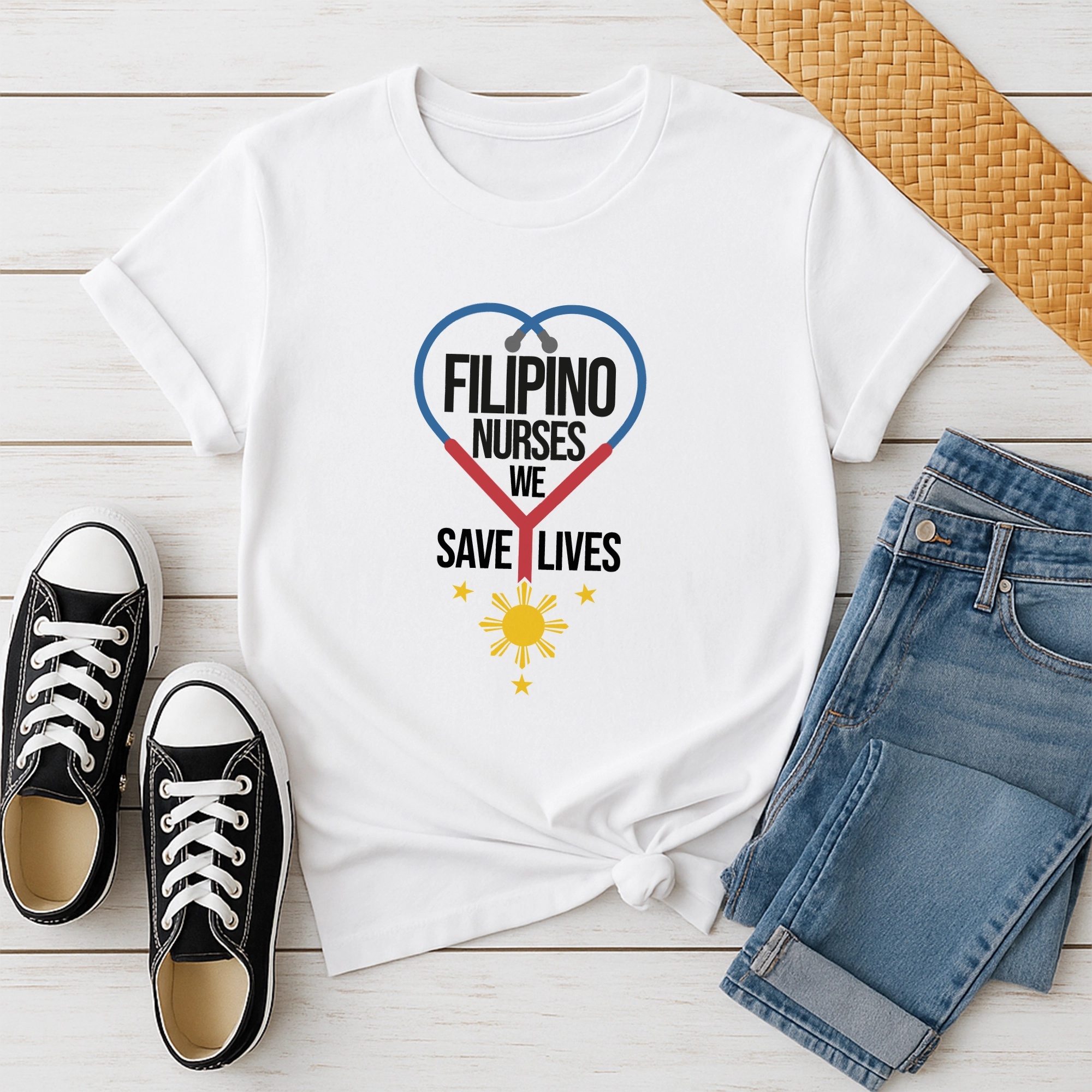 Pinoy Daily - Tshirt Mockup - Front - Laying Down - Filipino Nurses - Etsy Design 3