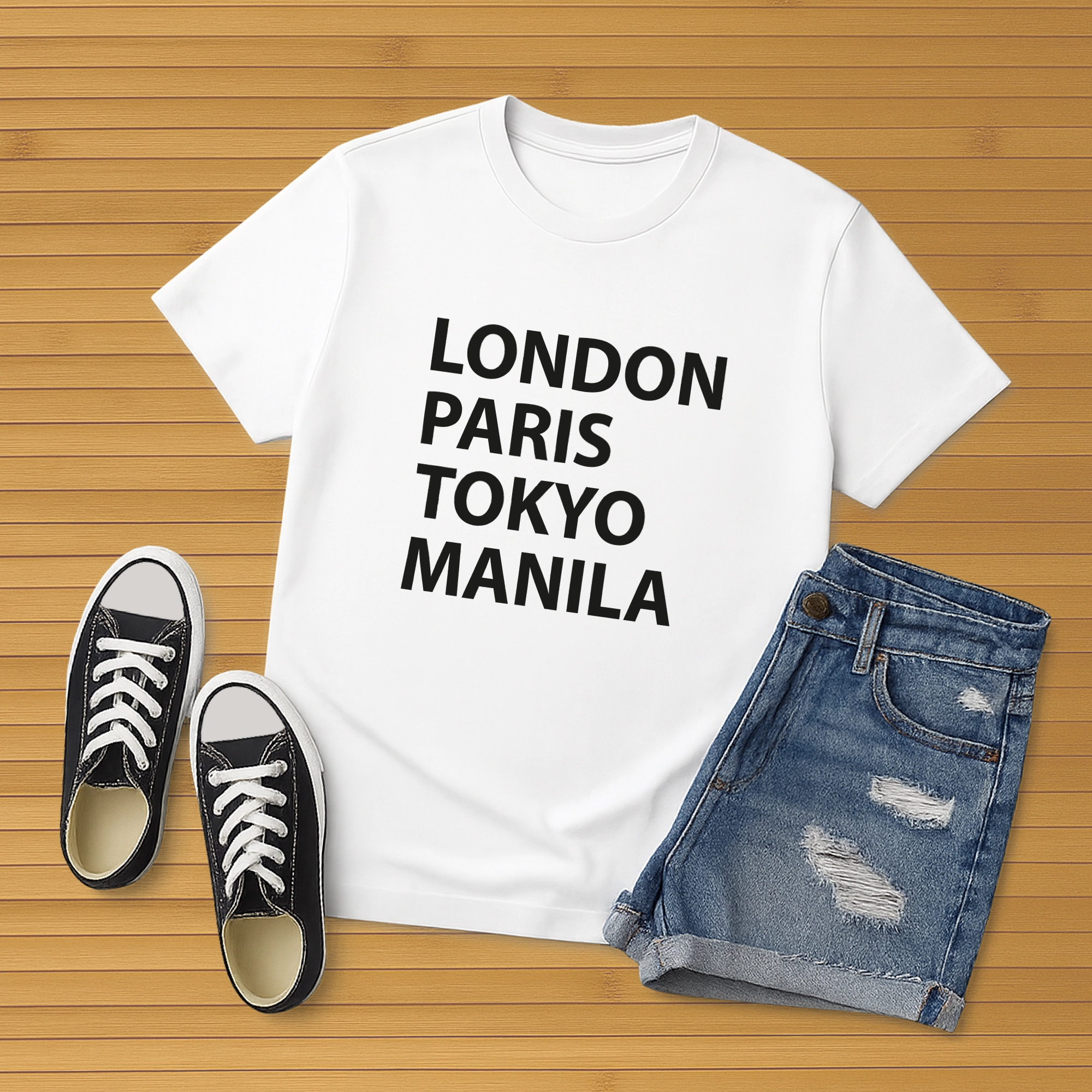 Pinoy Daily - Tshirt Mockup - Front - Laying Down - Manila - Etsy Design 1