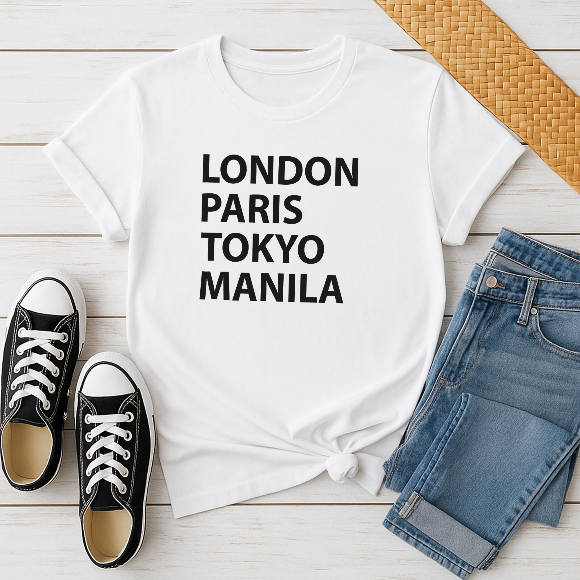 Pinoy Daily - Tshirt Mockup - Front - Laying Down - Manila - Etsy Design 3