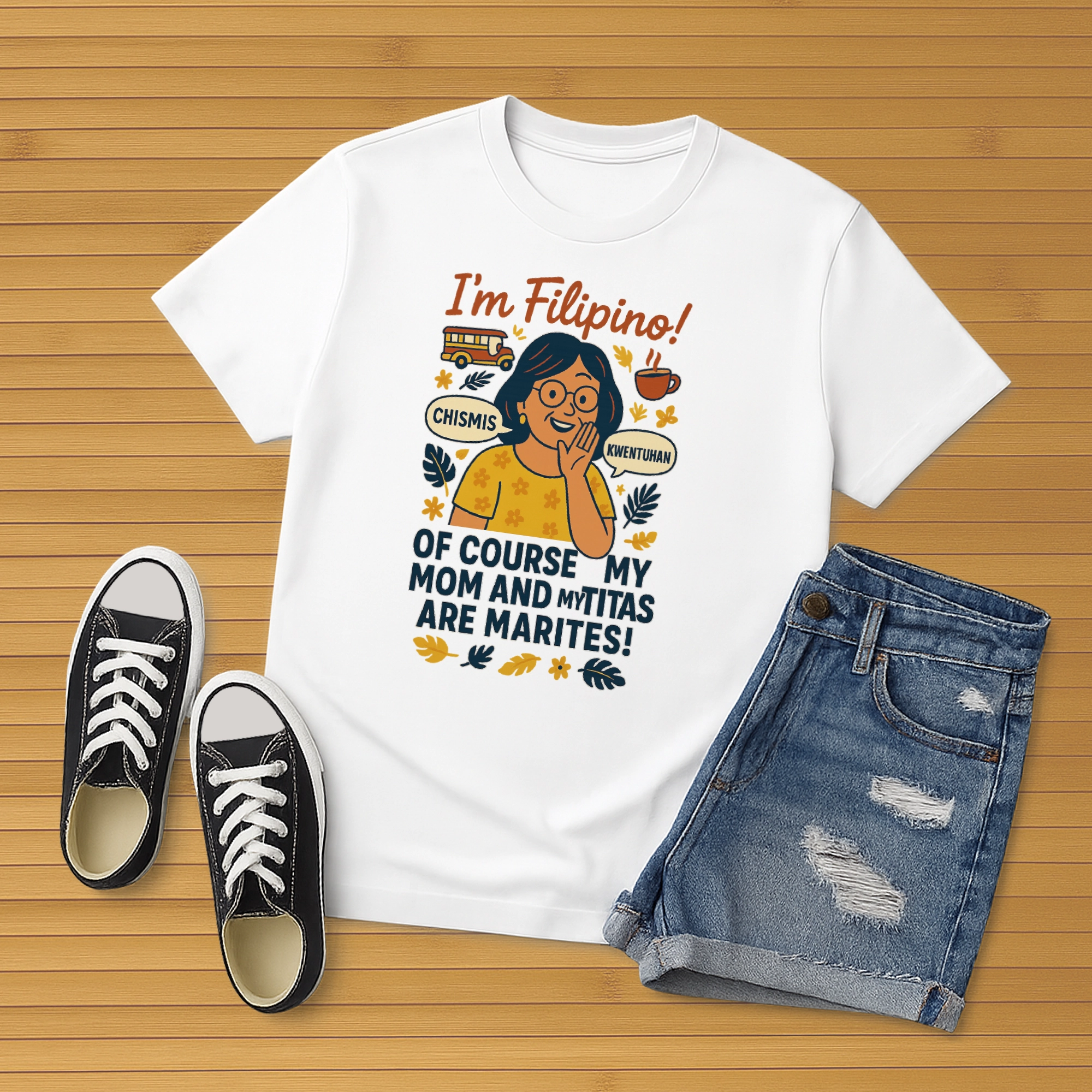 Pinoy Daily - Tshirt Mockup - Front - Laying Down - Marites - Etsy Design 1