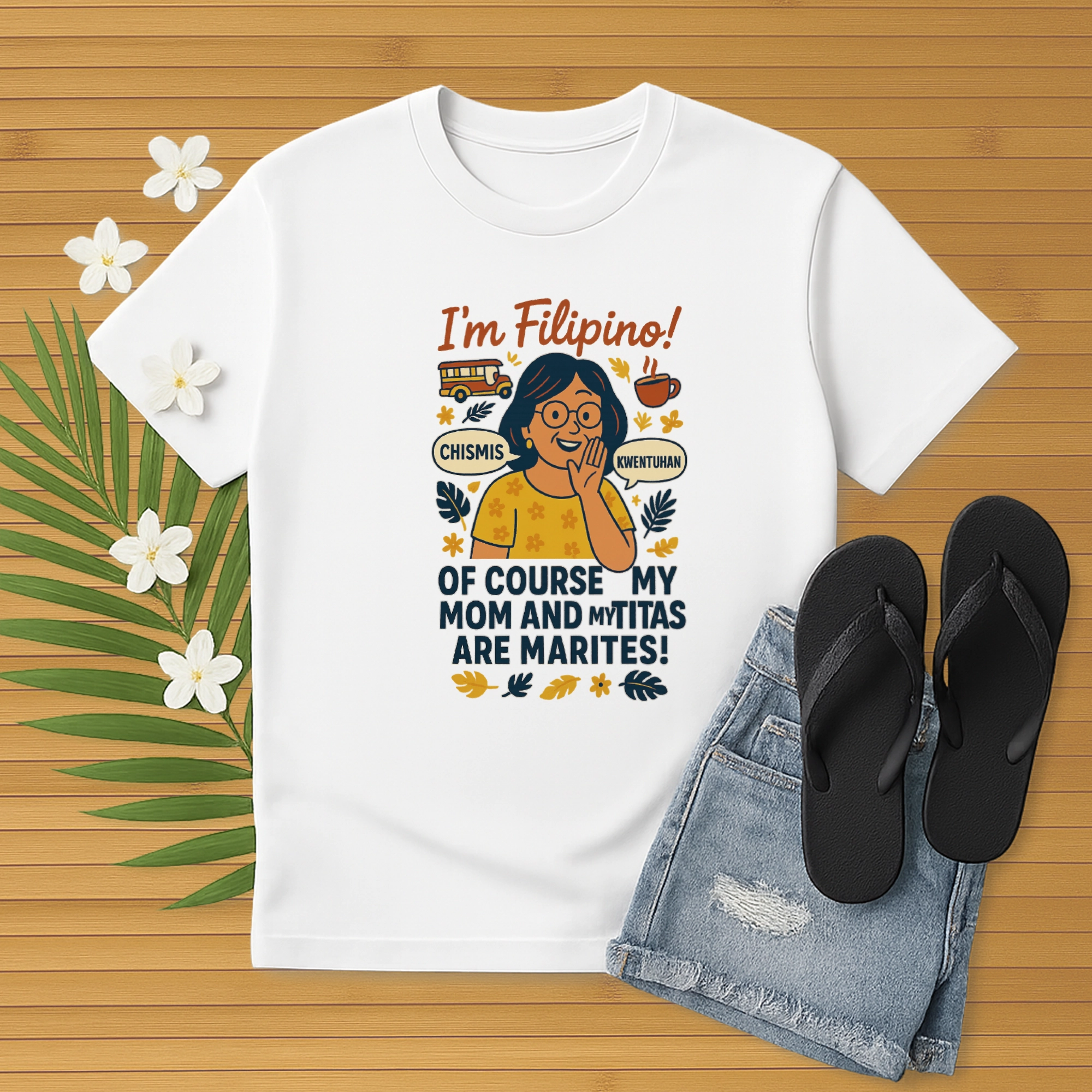 Pinoy Daily - Tshirt Mockup - Front - Laying Down - Marites - Etsy Design 2