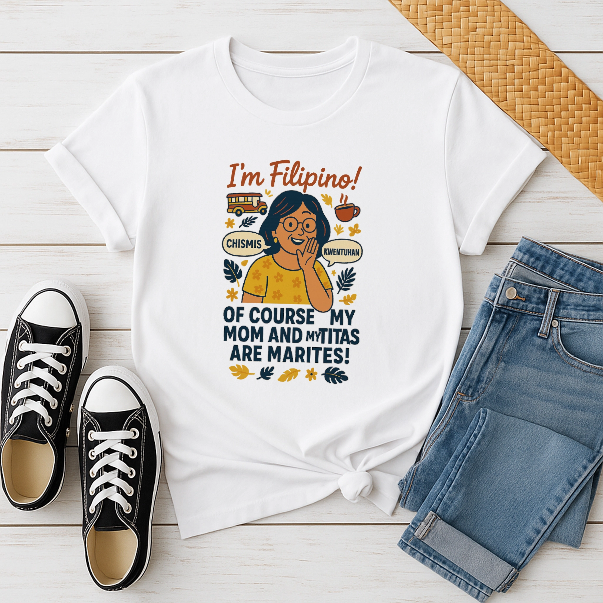 Pinoy Daily - Tshirt Mockup - Front - Laying Down - Marites - Etsy Design 3